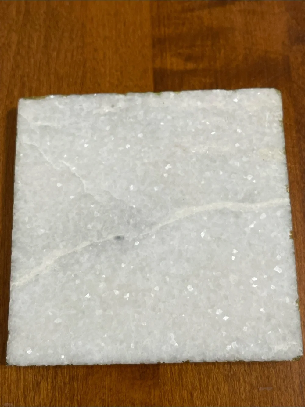 White Natural Stone Marble Sparkle Shimmery Square Coasters Gold Edges 4x4 4 Set